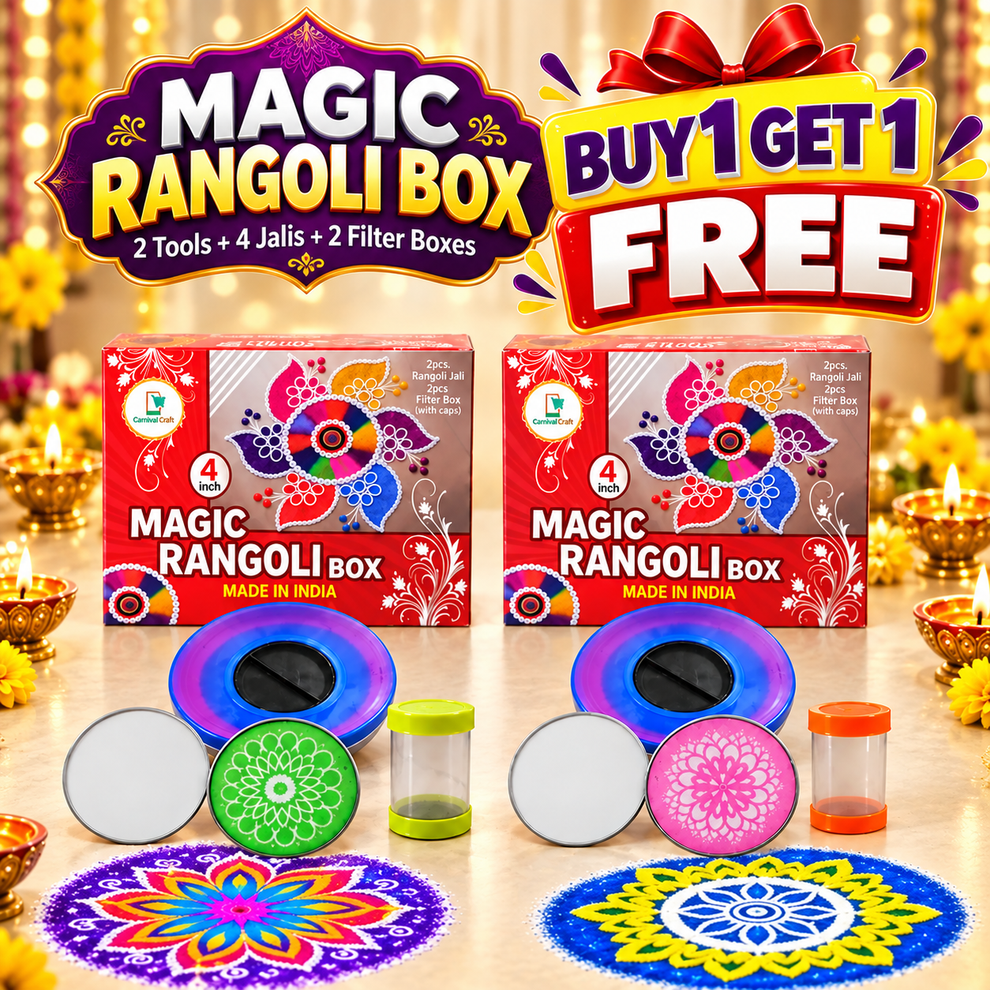 RangoliTwirl™ 4-Inch Magic Rotating Rangoli Maker Kit with 2 Design Jalis & Filter Box – Buy 1 Get 1 FREE 🌈🪔✨