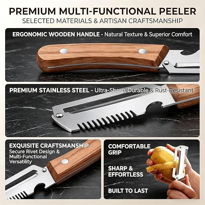 SharpSlicer Pro | 3-in-1 Vegetable Peeler, Slicer & Bottle Opener