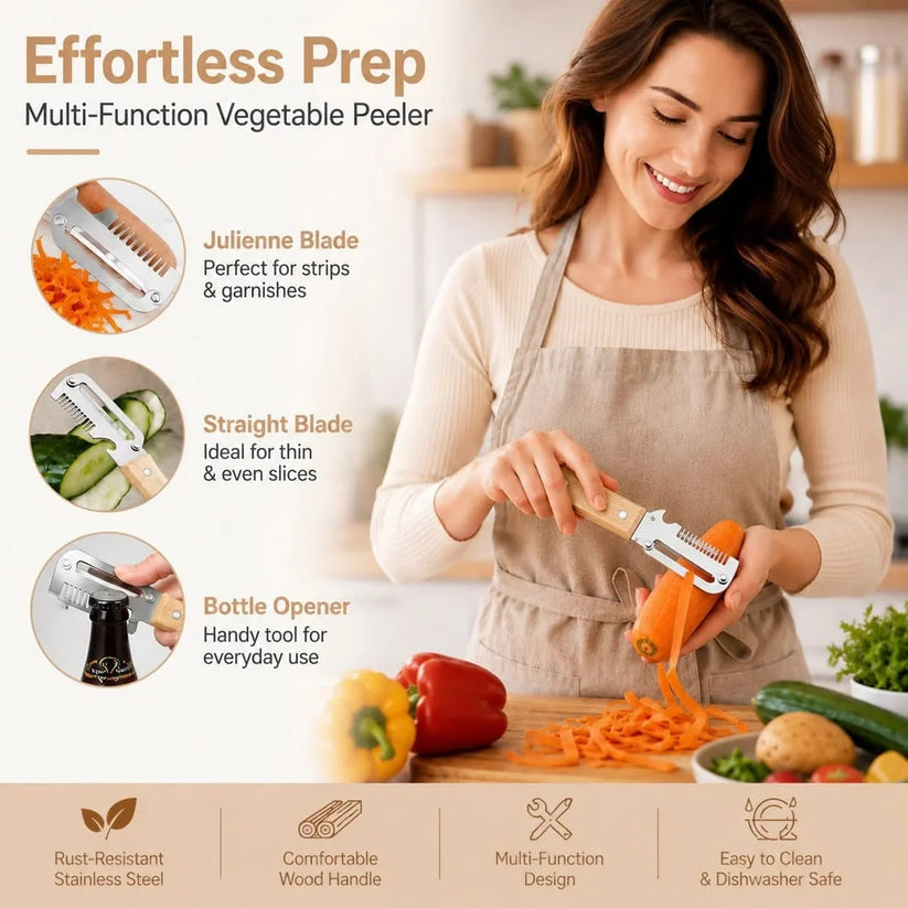 SharpSlicer Pro | 3-in-1 Vegetable Peeler, Slicer & Bottle Opener