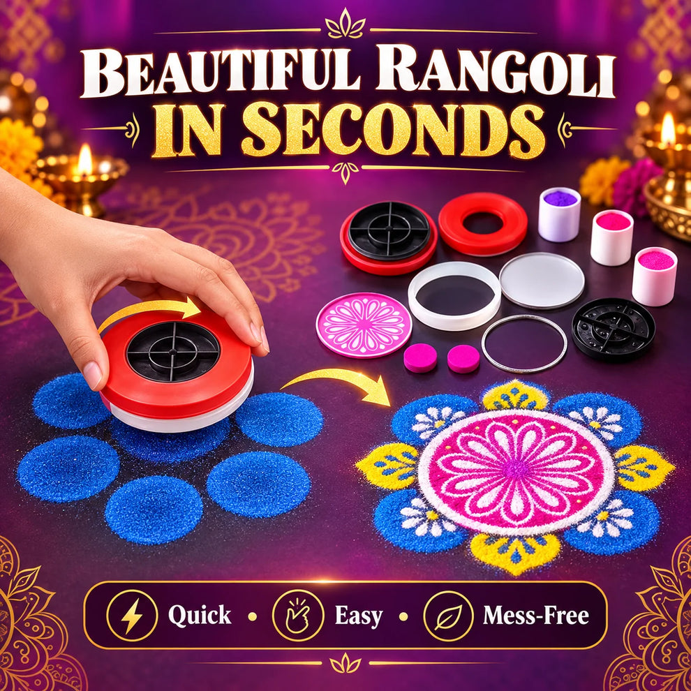 RangoliTwirl™ 4-Inch Magic Rotating Rangoli Maker Kit with 2 Design Jalis & Filter Box – Buy 1 Get 1 FREE 🌈🪔✨